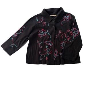 Choices Women’s L Black Pink Blue Floral Embroidered 3/4 Sleeves Jacket JTWJ0131